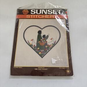 Vintage Sunset Stitchery‎ Kit Unused Sealed "Flower Girls" Fits 12x12 Frame USA